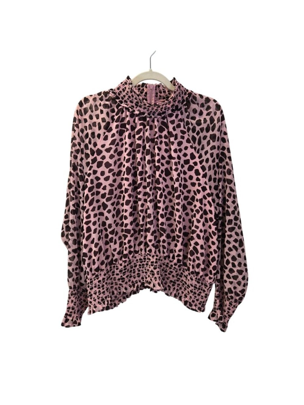 Ann Taylor Leopard Print Smocked Mock Neck Blouse Size XL